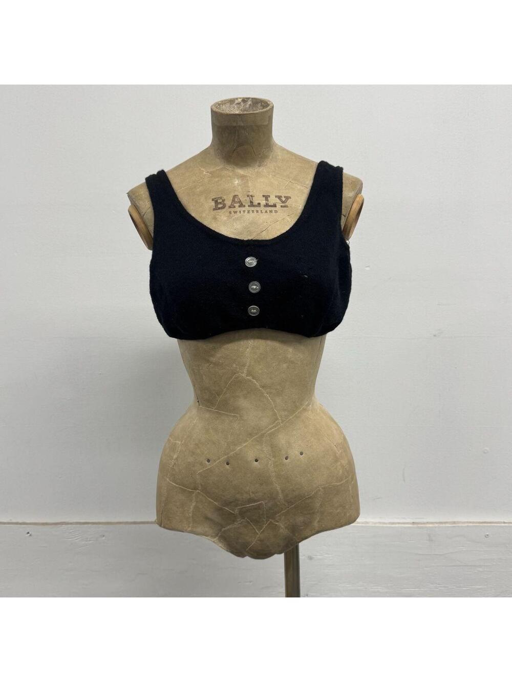 Vintage 1940s–1950s Black Wool Knit Bullet Bra / Swim Top
